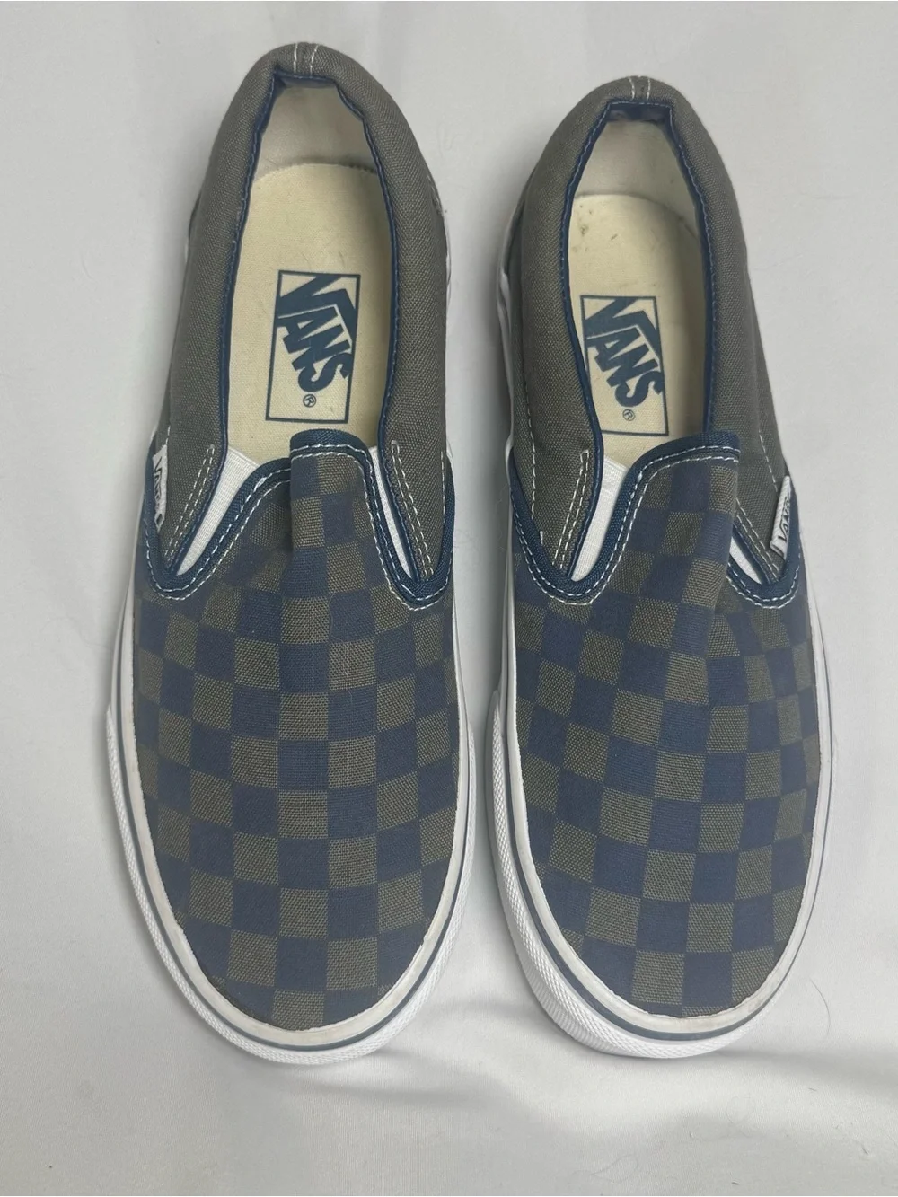 Vans Slip-On Checkerboard Canvas Loafers in Blue and Gray